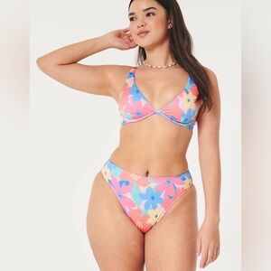 Hollister Curvy High-Leg High-Waist Ribbed Bikini Bottom Floral Size Medium